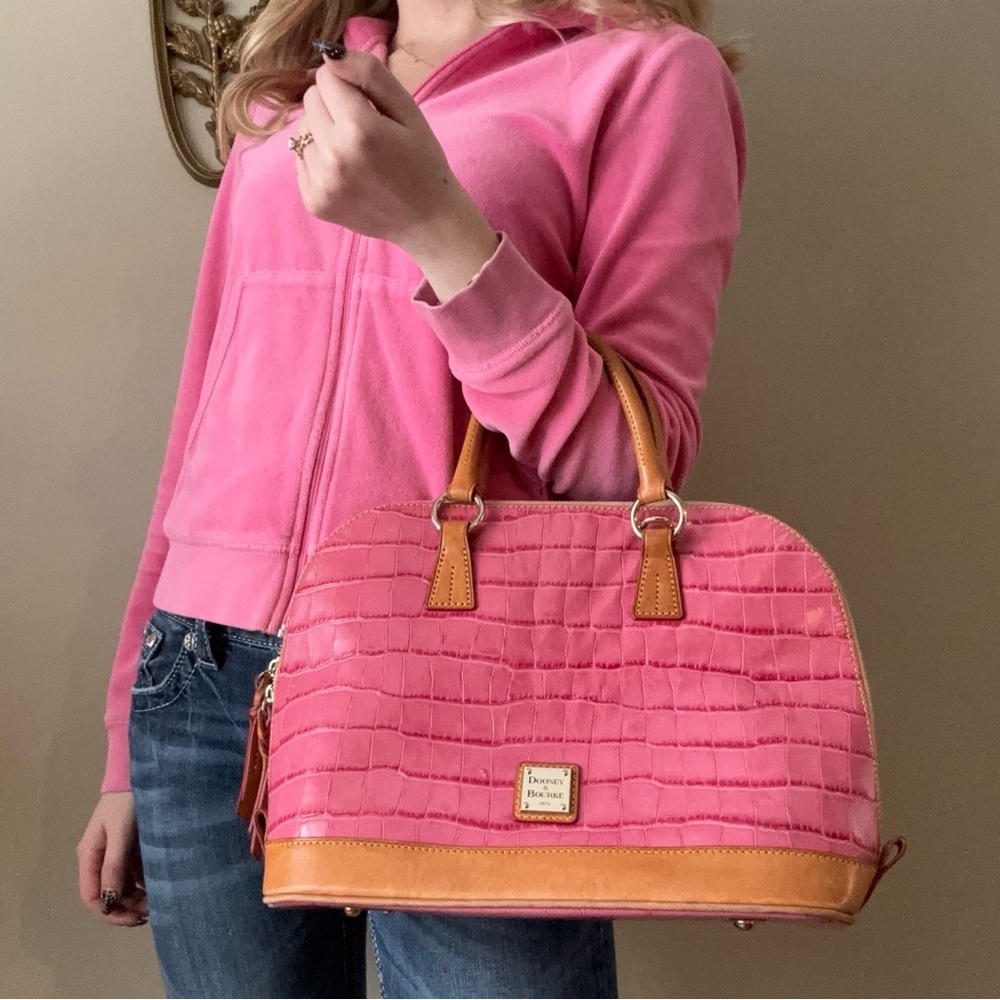 Dooney & Bourke Pink and Brown Croc Embossed Satchel - Picture 13 of 13